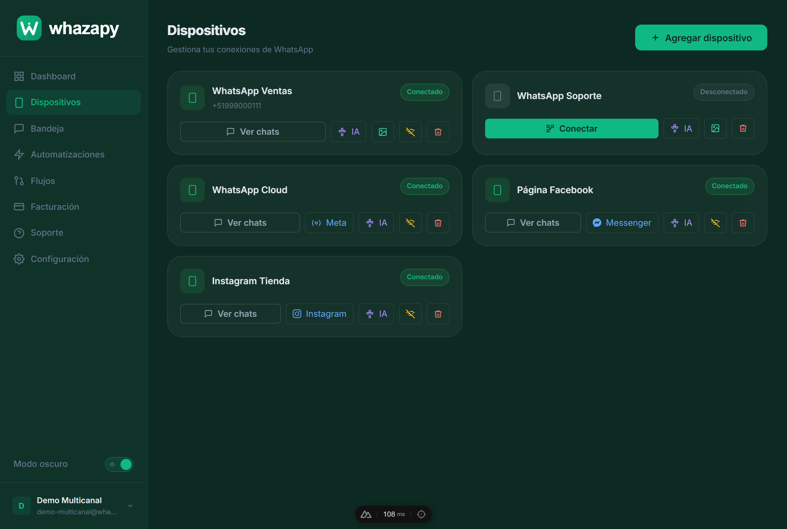 Lista de dispositivos con estado conectado