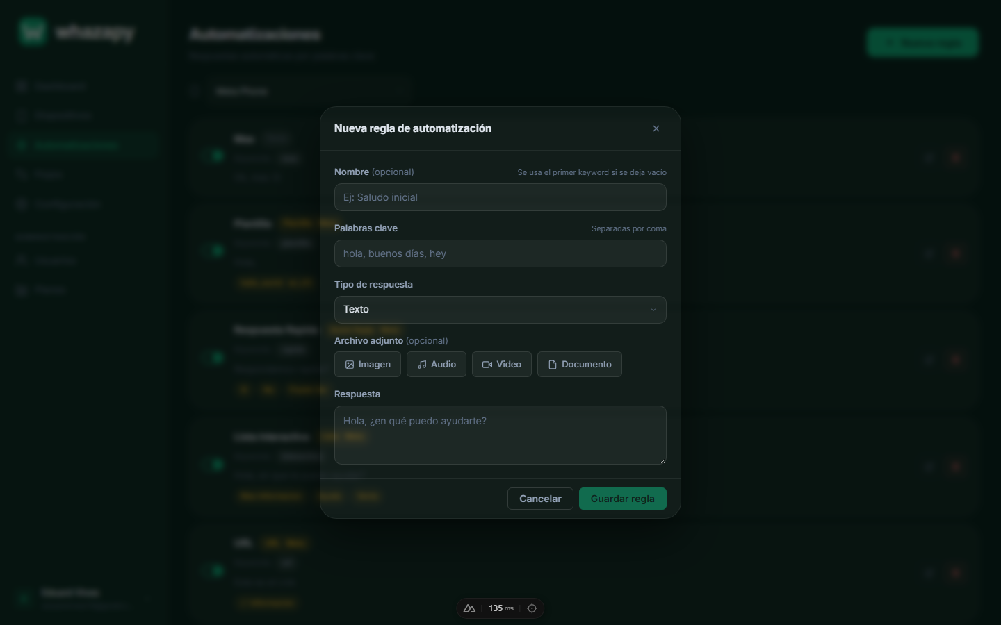 Formulario de nueva automatización