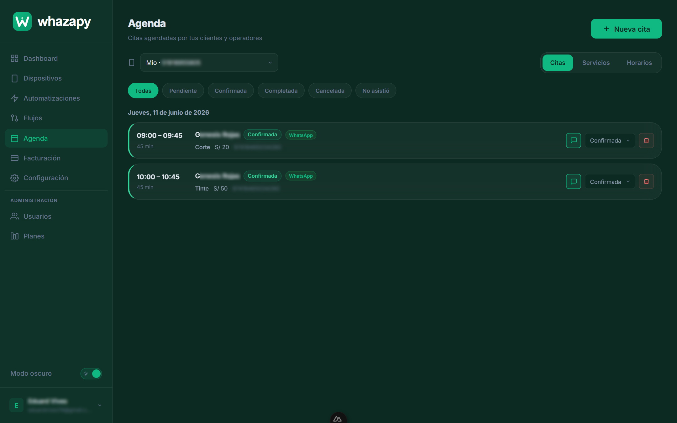 Listado de citas agendadas