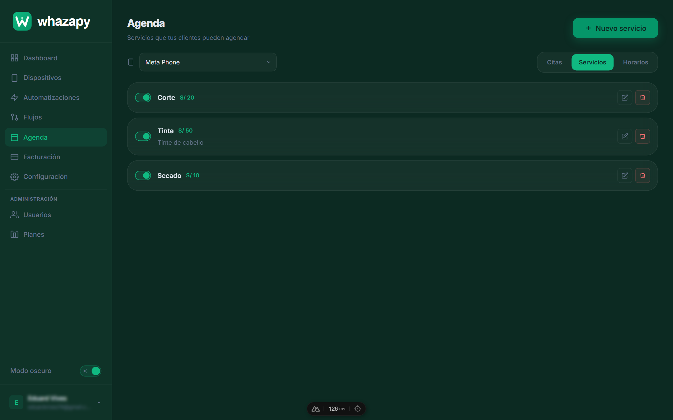Lista de servicios