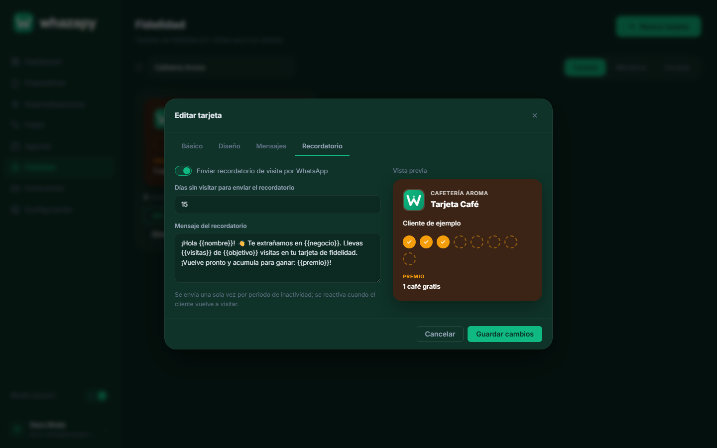 Configuración del recordatorio de visita