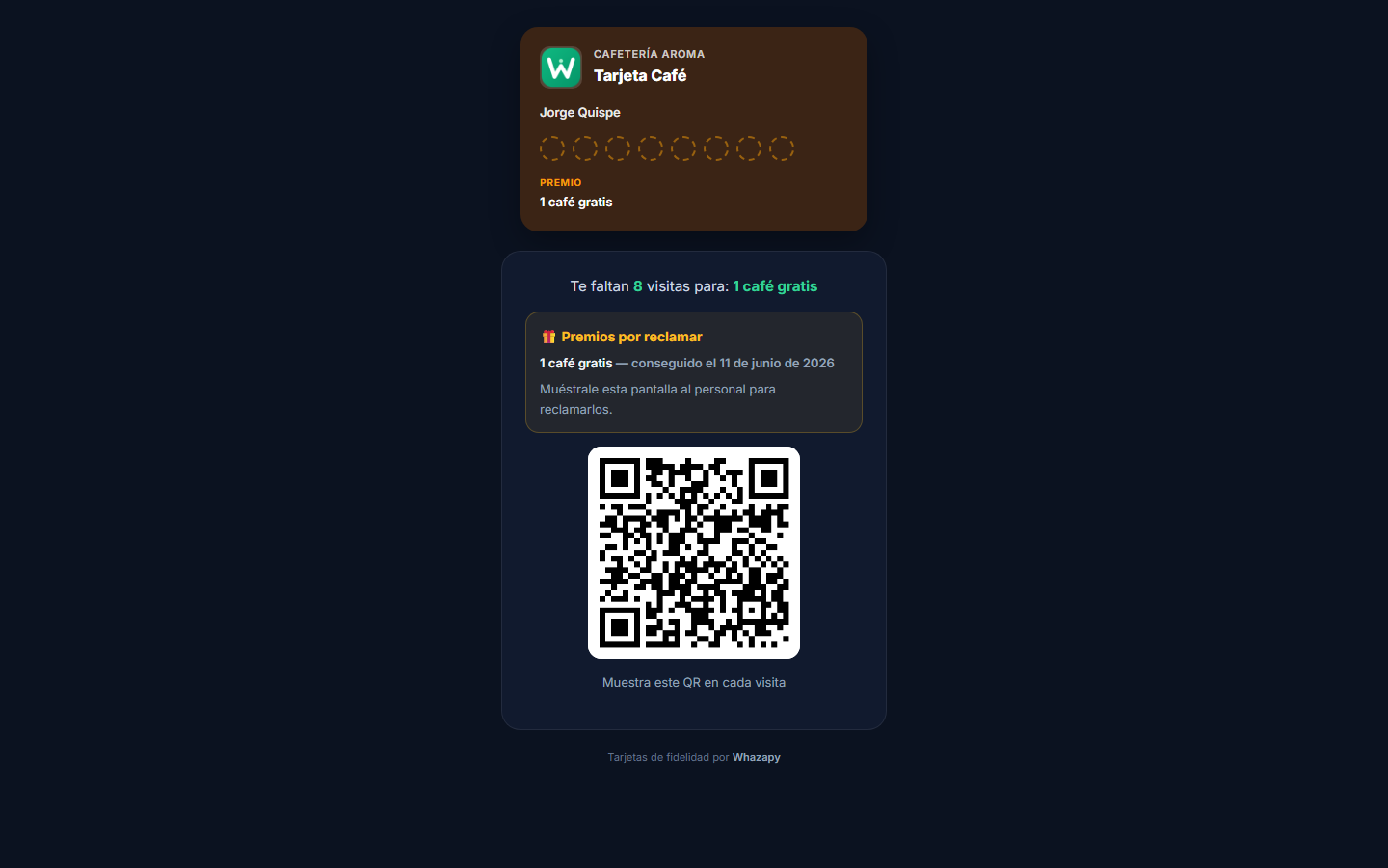 Tarjeta del cliente con su QR personal