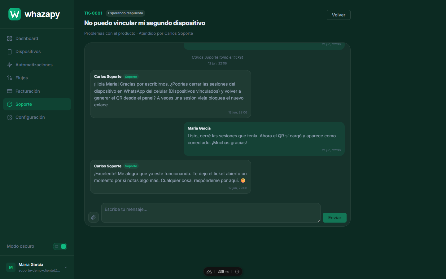 Conversación dentro de un ticket