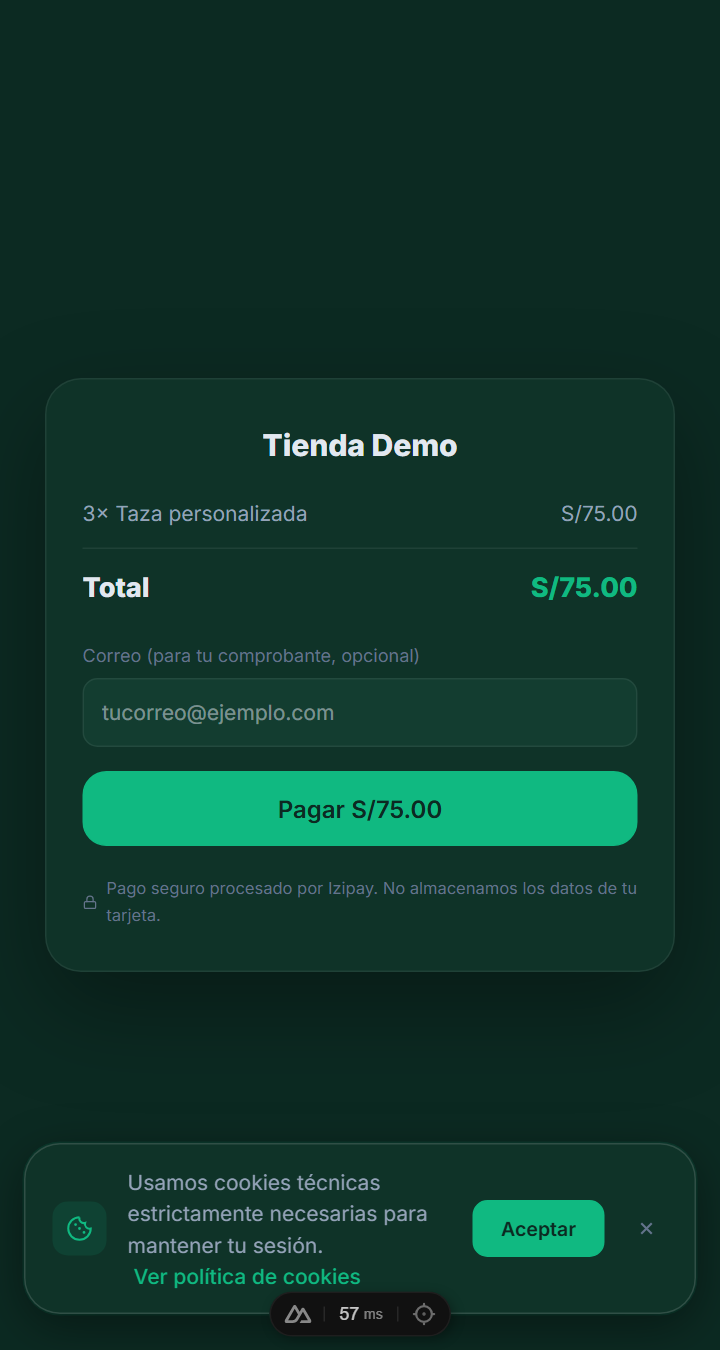 Página de pago que ve el cliente